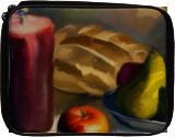 Bread and fruits galore, Decorative Arts, Digital Art / Computer Art, Illustration, Poster, Printmaking, Abstract, Expressionism, Botanical, Daily Life, Still Life, Digital, Oil, Painting, By Bachir Reddioui
