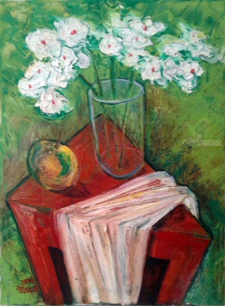 White Flower, Paintings, Impressionism, Floral, Canvas, By ZAKIR AHMEDOV