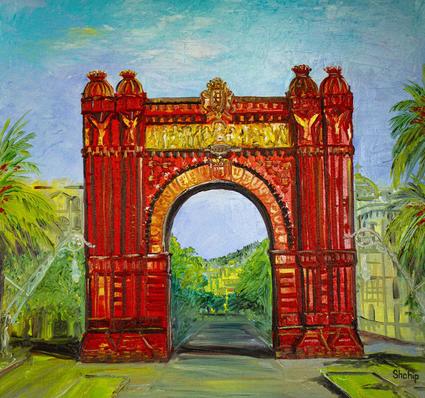 Barcelona. Triumphal Arch, Paintings, Impressionism, Cityscape, Canvas, By Natalia Shchipakina