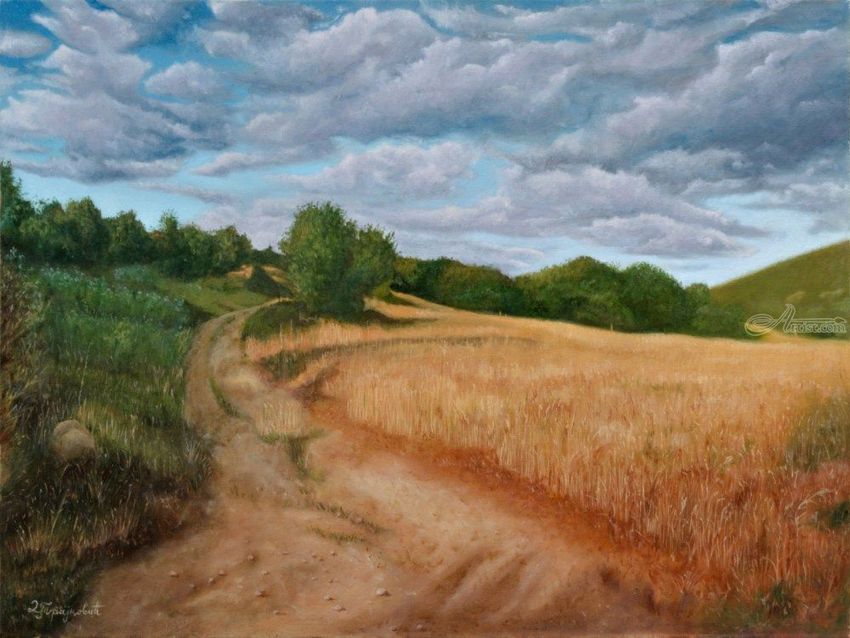 Country Road, Paintings, Fine Art, Realism, Landscape, Nature, Canvas, Oil, By Dejan Trajkovic