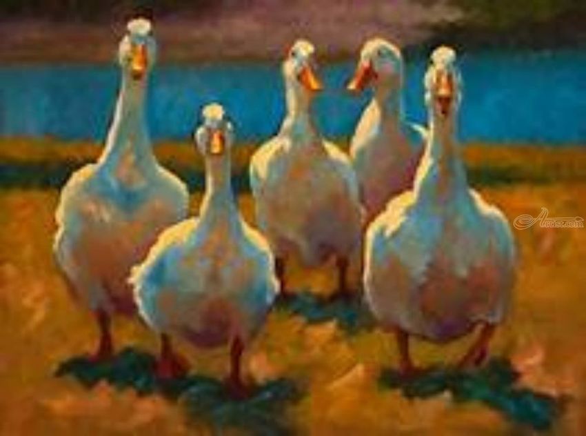 Gooses, Paintings, Fine Art, Animals, Canvas, By maka magnolia