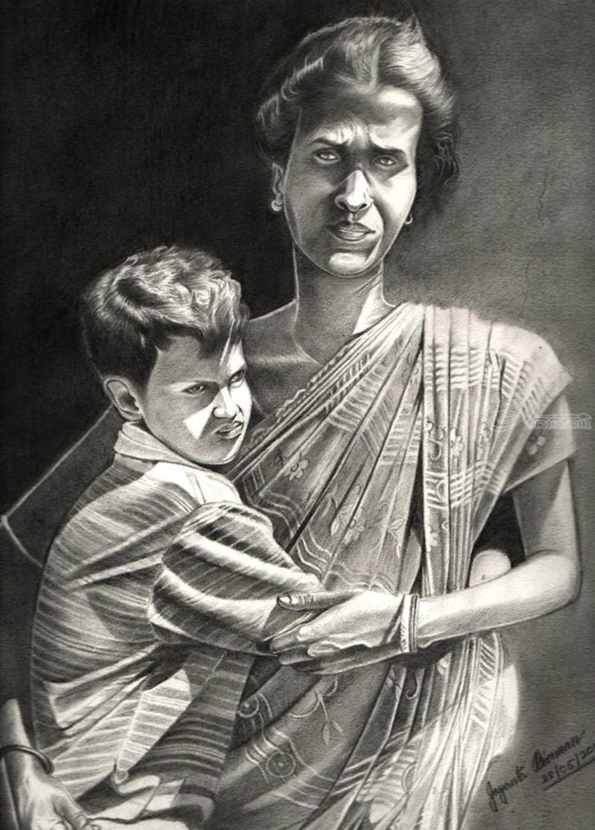 Mother & son Drawings / Sketch by Jayanta Barman