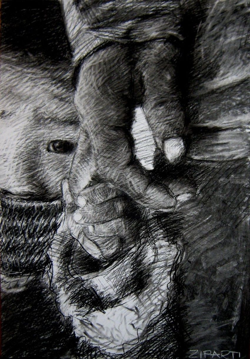 Original charcoal art Simple choices, charcoal drawing