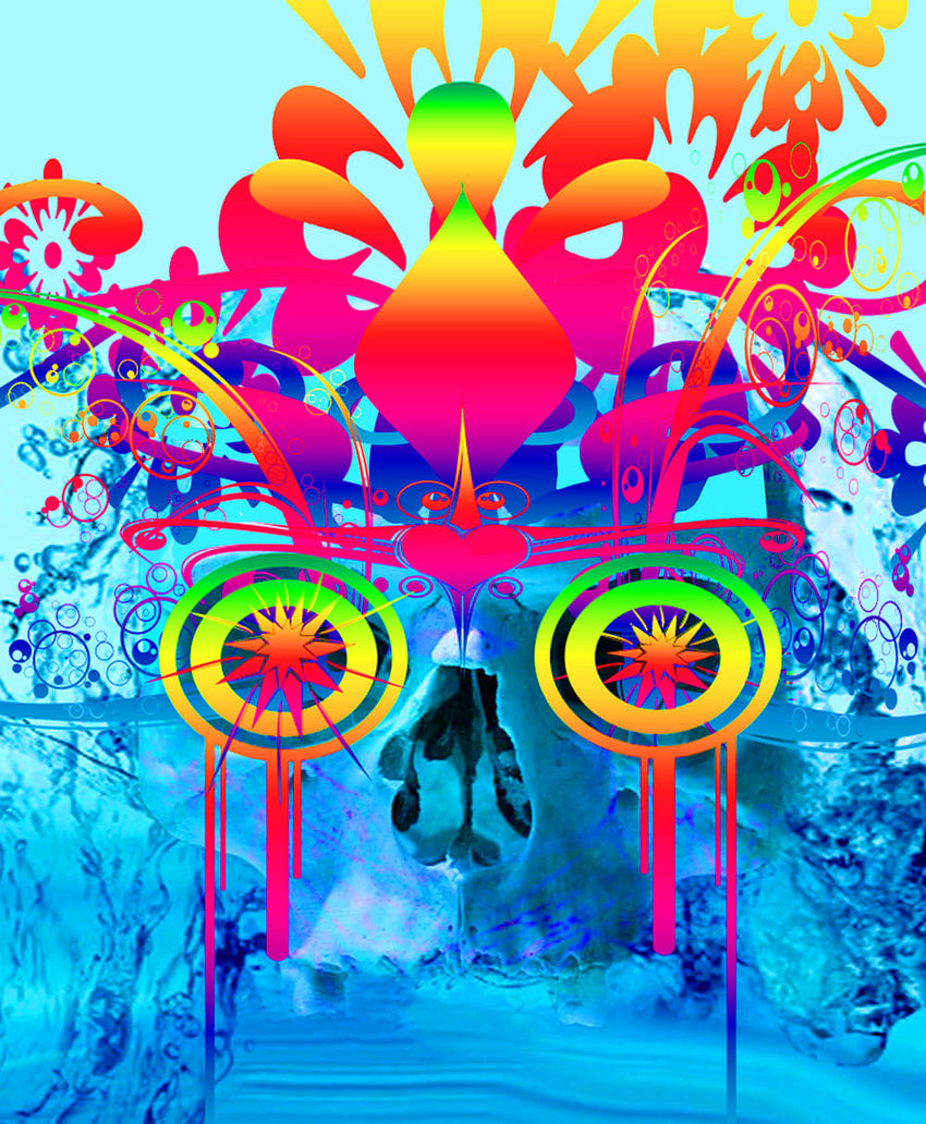 Psychedelic Skull, Digital Art / Computer Art, Commercial Design, Hallucinogens, Photorealism, Surrealism, Avant-Garde, Decorative, Fantasy, The Unconscious, Digital, By Matthew Lacey