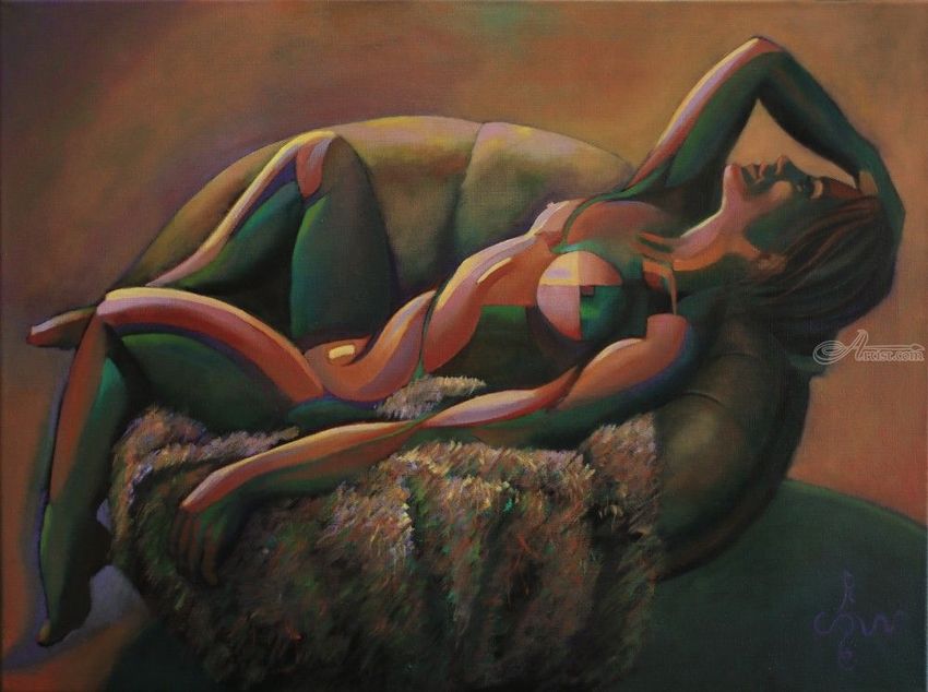 Risque – 22-02-22, Paintings, Cubism, Expressionism, Fine Art, Anatomy, Composition, Figurative, Inspirational, Nudes, People, Oil, By Corne Akkers