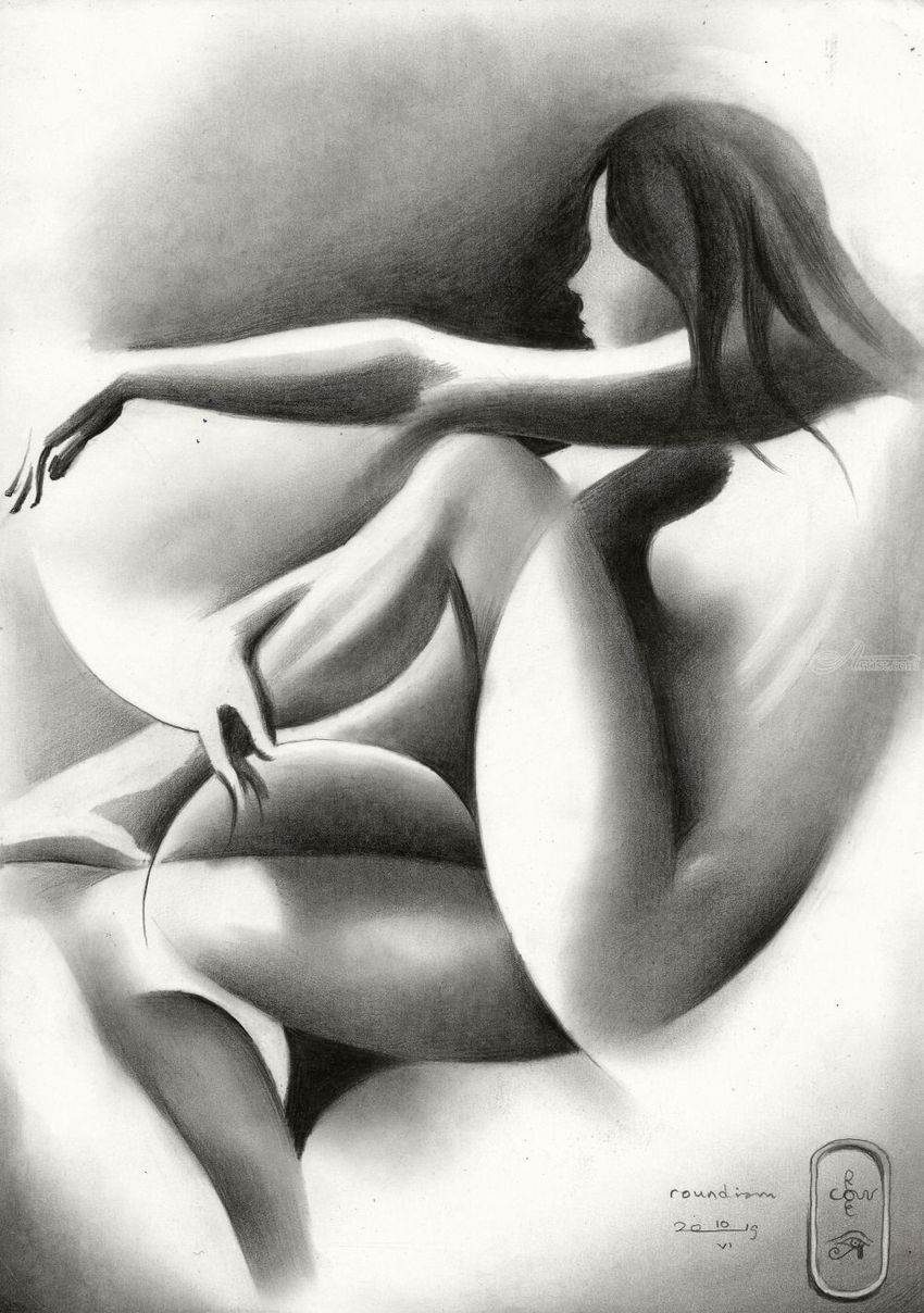 Roundism – 16-10-19, Drawings / Sketch, Cubism, Fine Art, Impressionism, Realism, Anatomy, Composition, Erotic, Figurative, Inspirational, Nudes, People, Pencil, By Corne Akkers