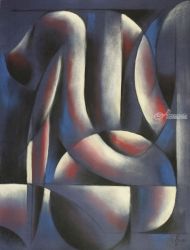 Roundism - 29-05-17 (sold), Pastel, Abstract,Cubism, Anatomy,Composition,Erotic,Nudes, Pastel, By Corne Akkers