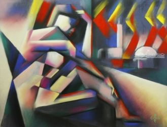 The widow of Aleppo - 18-05-17, Pastel, Abstract,Cubism, Anatomy,Cityscape,Composition,Nudes, Pastel, By Corne Akkers