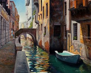 A Pathway in Venice, Paintings, Impressionism, Cityscape,Landscape,Seascape, Canvas,Oil, By Mason Kang