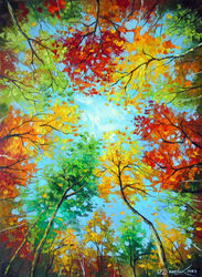 Autumn forest, Paintings, Fine Art,Impressionism, Botanical,Landscape,Wildlife, Canvas,Oil, By Olha   Darchuk