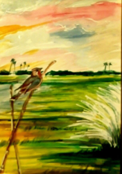 Beauty of nature-- Bird and<br>the Sky, Folk Art, Fine Art, Landscape, Watercolor, By Artistic  Biplob