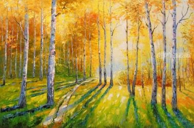 Birch grove, Paintings, Impressionism, Botanical,Landscape,Nature,Wildlife, Canvas,Oil,Painting, By Olha   Darchuk