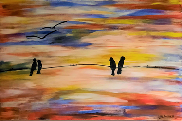 Birds In Autumn, Paintings, Pop Art, Animals,Landscape, Acrylic, By Artistic  Biplob