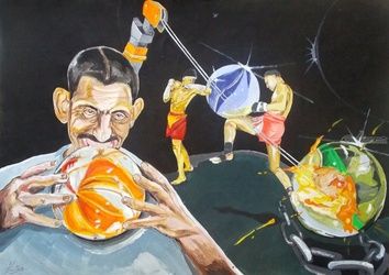 Cracking marvels, Paintings, Expressionism,Fine Art,Surrealism, Conceptual,Fantasy,People, Acrylic, By Lazaro Hurtado Atienza