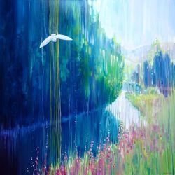 Enchanted - a white owl in a<br>summer landscape large<br>original oil painting, Paintings, Fine Art, Landscape, Oil, By Gill Bustamante