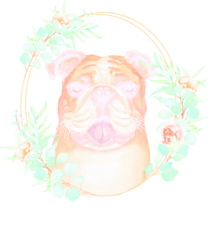 English Bulldog Potrait<br>English Bull Dog in a Floral, Digital Art / Computer Art, Abstract, Animals, Digital, By MAX ART