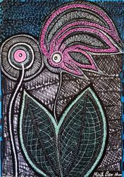 Flowered flowers art israel by<br>woman modern painter Mirit<br>Ben-Nun, Drawings / Sketch, Expressionism, Floral, Ink, By Mirit Ben-Nun
