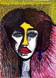 Jewish Israeli artist colorful<br>drawing, Drawings / Sketch, Expressionism, Portrait, Ink, By Mirit Ben-Nun