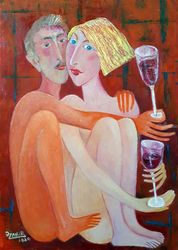 New year's night, Paintings, Modernism, Erotic, Canvas, By ZAKIR AHMEDOV