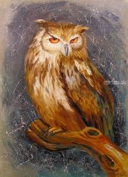 Owl, Paintings, Fine Art,Impressionism, Animals, Canvas,Oil,Painting, By Olha   Darchuk