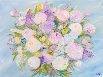 Peonies and Lilacs, Paintings, Impressionism, Botanical, Canvas, By Natalia Shchipakina