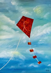 Red kite, Paintings, Impressionism, Window on the World, Canvas, By Natalia Shchipakina