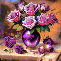 Rose Garden Delight, Decorative Arts,Digital Art / Computer Art,Illustration,Paintings,Poster,Printmaking, Expressionism,Impressionism, Botanical,Decorative,Floral,Still Life, Digital,Oil,Painting, By Bachir Reddioui