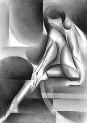 Roundism – 06-02-18, Drawings / Sketch, Abstract,Cubism,Fine Art,Surrealism, Anatomy,Composition,Erotic,Figurative,Inspirational,Nudes,People, Pencil, By Corne Akkers