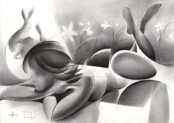 Roundism – 12-04-18, Drawings / Sketch, Abstract,Cubism,Fine Art,Realism,Surrealism, Anatomy,Composition,Erotic,Figurative,Floral,Inspirational,Nudes,People, Pencil, By Corne Akkers