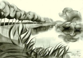 Strange Goings On At 't<br>Meertje - 10-02-16 (sold), Drawings / Sketch, Abstract,Cubism,Fine Art,Impressionism,Realism,Surrealism, Animals,Composition,Fantasy,Figurative,Humor,Inspirational,Landscape,Nature,People, Pencil, By Corne Akkers