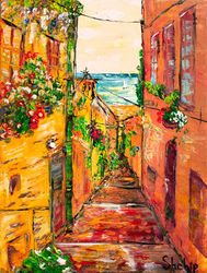 Street To The Sea, Paintings, Impressionism, Architecture, Canvas, By Natalia Shchipakina