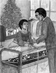 The Gift of the Magi interior<br>illustration, Digital Art / Computer Art,Drawings / Sketch,Illustration, Fine Art,Realism, Daily Life,Historical,Narrative,People,Portrait, Digital,Pencil, By Marty Jones