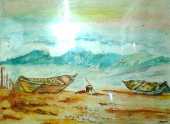 The Lonely Ocean, Paintings, Fine Art, Landscape,Seascape, Watercolor, By Artistic  Biplob