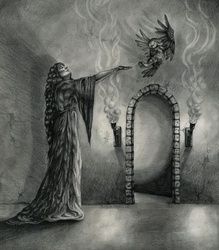 The Witch's Chamber, Drawings / Sketch,Illustration, Fine Art,Realism, Animals,Fantasy,Mythical,People, Pencil, By Rebecca Magar
