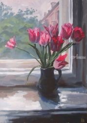 Tulips, Paintings, Fine Art,Realism, Botanical,Figurative,Floral,Nature,Still Life, Acrylic,Canvas, By Kateryna Bortsova