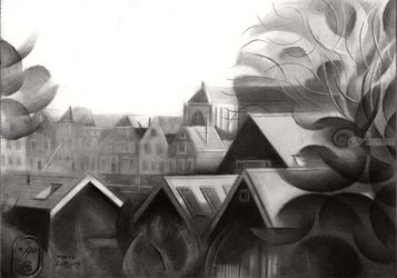 Veere – 04-04-19, Drawings / Sketch, Cubism, Architecture,Cityscape,Composition,Figurative,Historical,Inspirational,Landscape, Pencil, By Corne Akkers