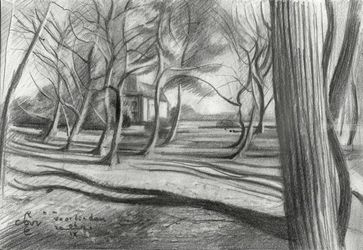 Voorlinden – 06-04-19, Drawings / Sketch, Fine Art,Impressionism,Realism, Architecture,Composition,Figurative,Inspirational,Landscape, Pencil, By Corne Akkers